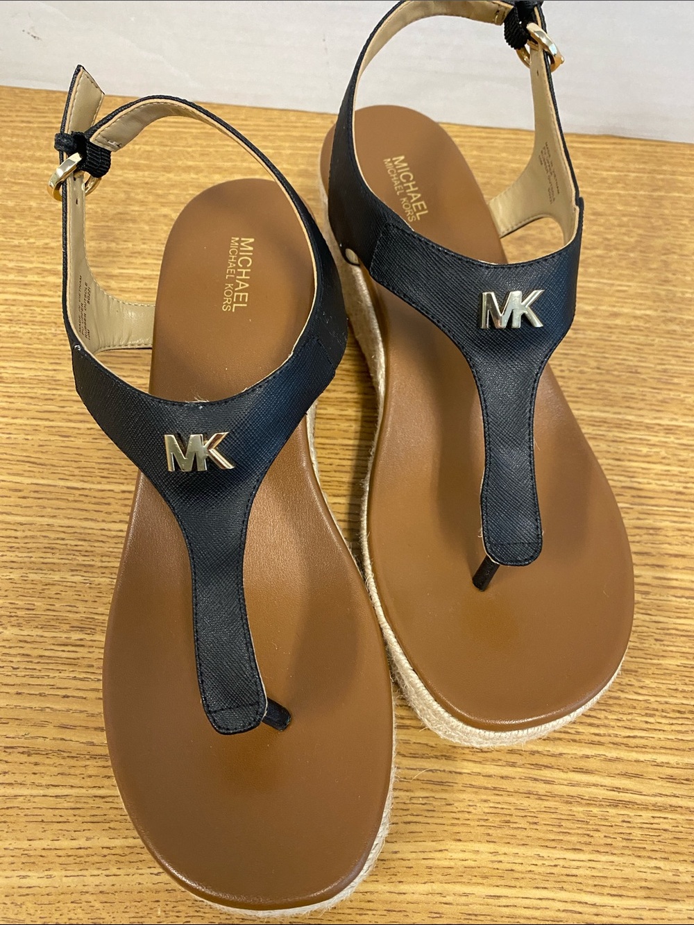 Michael Kors Black and Brown MK Thong Sandals